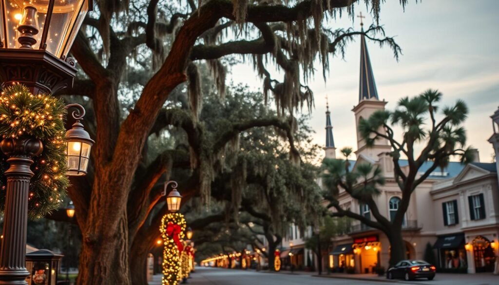 Christmas decorations in Savannah's Historic District Christmas decorations in Savannah's Historic District