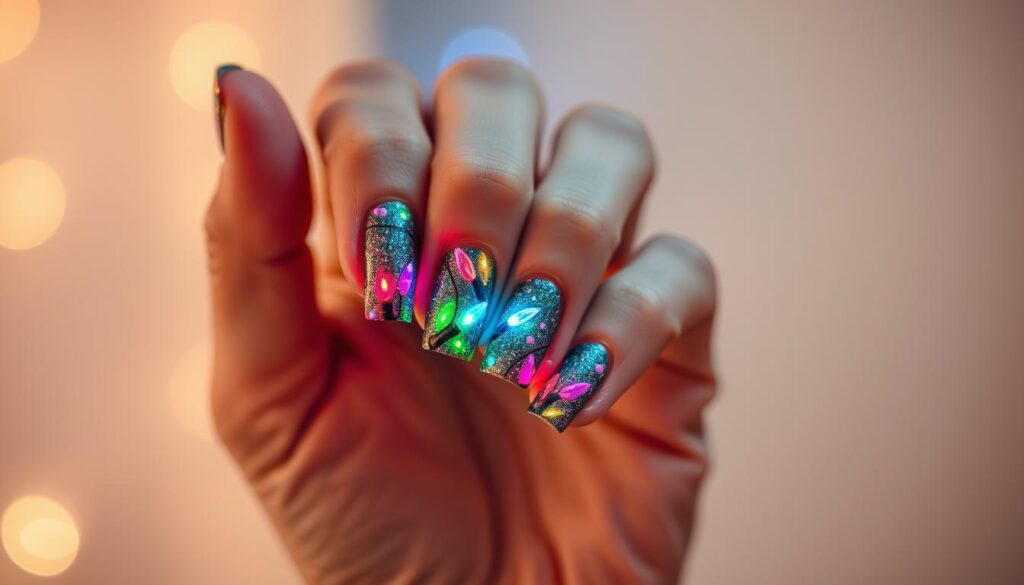 Christmas lights nail art Christmas lights nail art