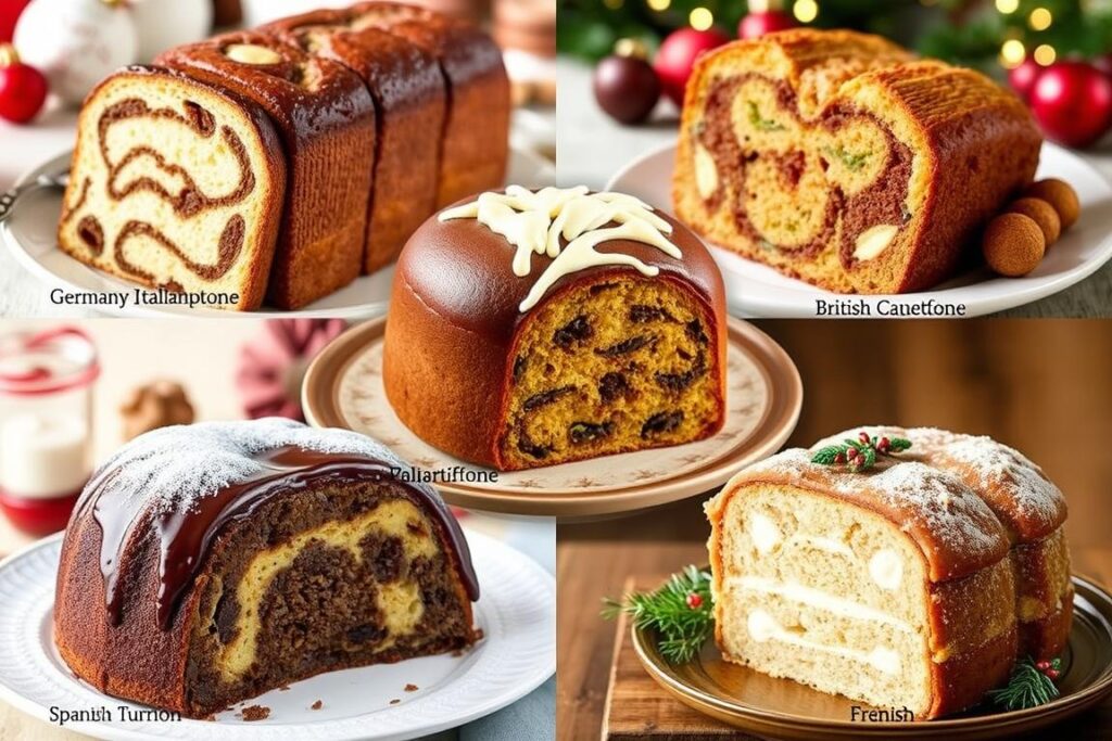 Collage of traditional Christmas desserts from around the world