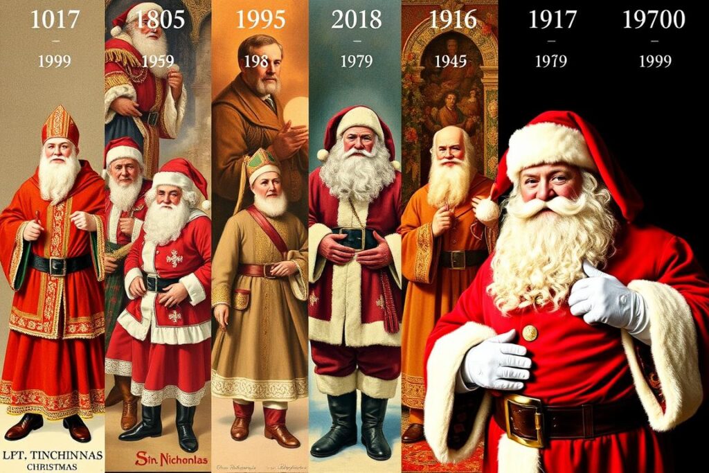 Evolution of Santa Claus imagery from St. Nicholas to modern Santa