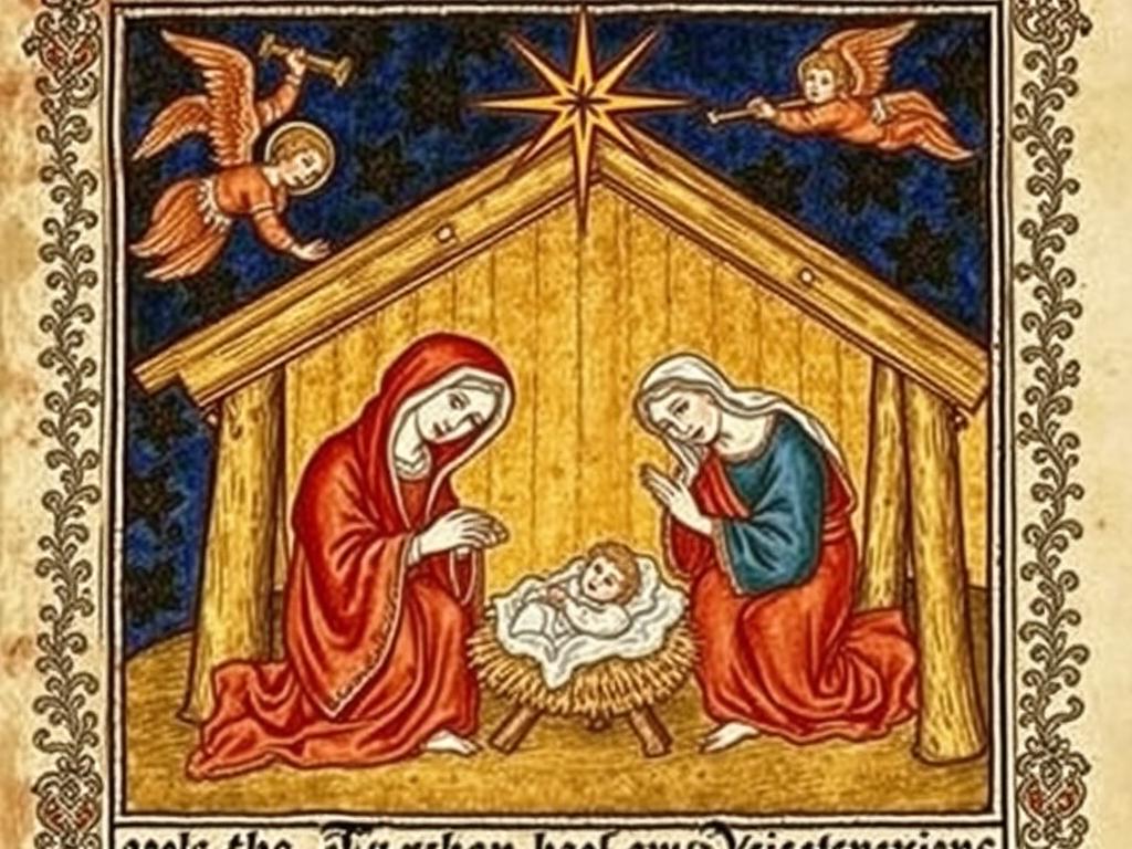 Medieval painting depicting the birth of Jesus in Bethlehem