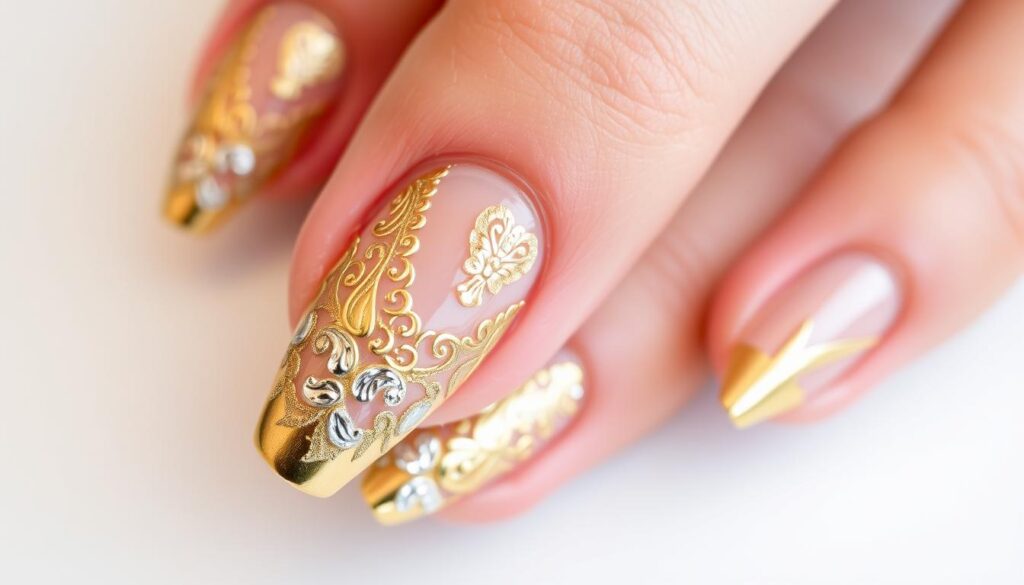 gold and silver Christmas nails gold and silver Christmas nails